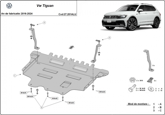 Cache sous moteur et de la boîte de vitesse en aluminium VW Tiguan