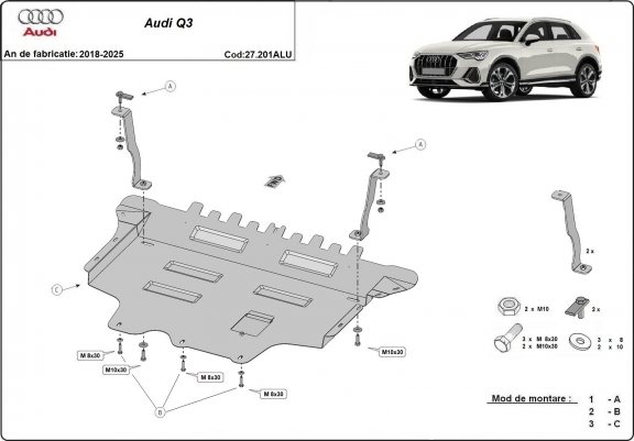 Cache sous moteur et de la boîte de vitesse en aluminium Audi Q3 