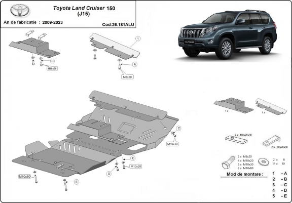 Cache Sous Moteur Toyota Land Cruiser 150 - Aluminium