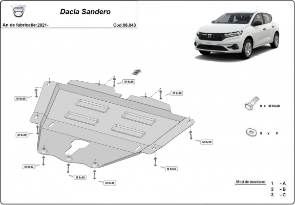Cache sous moteur et de la boîte de vitesse Dacia Sandero 3