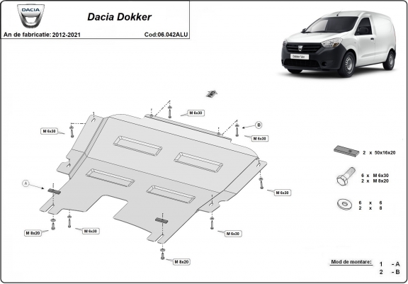 Aluminium cache sous moteur et de la boîte de vitesse Dacia Dokker