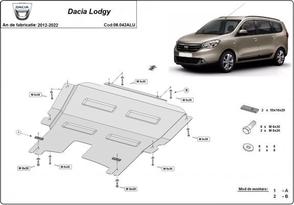 Cache sous moteur et de la boîte de vitesse DACIA LODGY - Aluminum