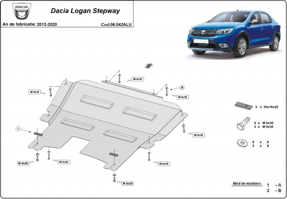 Aluminium cache sous moteur et de la boîte de vitesse Dacia Logan Stepway 