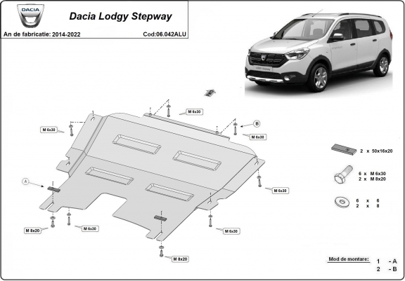 Aluminium cache sous moteur et de la boîte de vitesse Dacia Lodgy Stepway