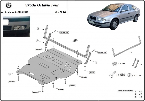 Cache sous moteur et de la boîte de vitesse Skoda Octavia Tour