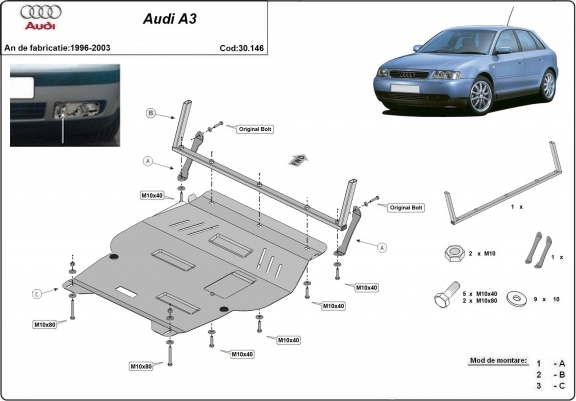 Cache sous moteur et de la boîte de vitesse Audi A3