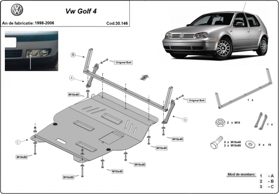 Cache sous moteur et de la boîte de vitesse VW Golf  mk4