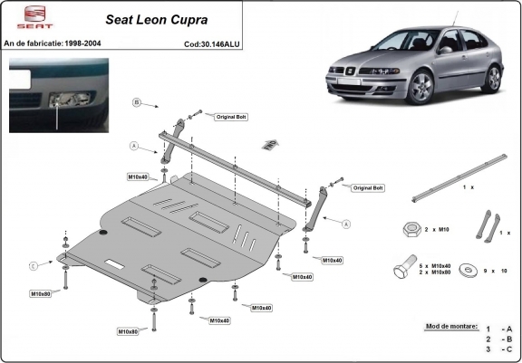 Cache sous moteur et de la boîte de vitesse en aluminium Seat Leon Cupra