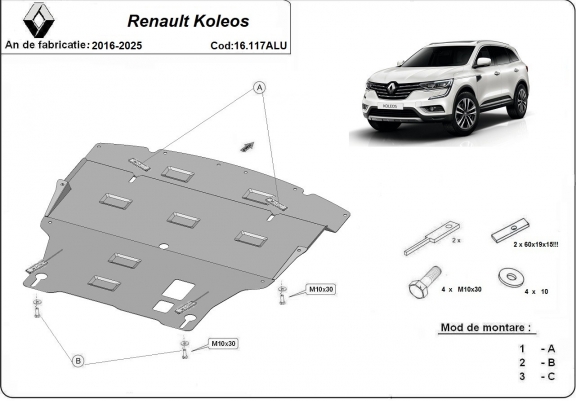 Cache sous moteur et de la boîte de vitesse Renault Koleos Aluminium