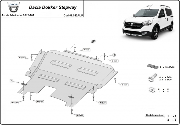 Aluminium cache sous moteur et de la boîte de vitesse DACIA Dokker Stepway