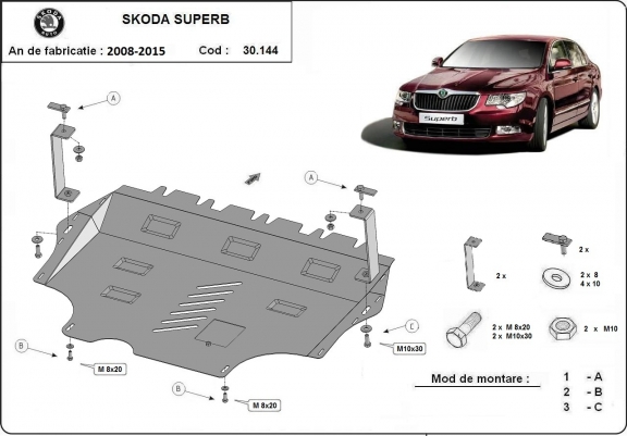 Cache sous moteur et de la boîte de vitesse Skoda Superb