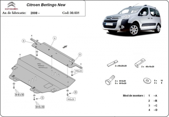 Cache sous moteur et de la boîte de vitesse Citroen Berlingo