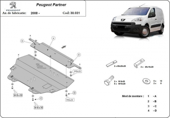 Cache sous moteur et de la boîte de vitesse Peugeot Partner