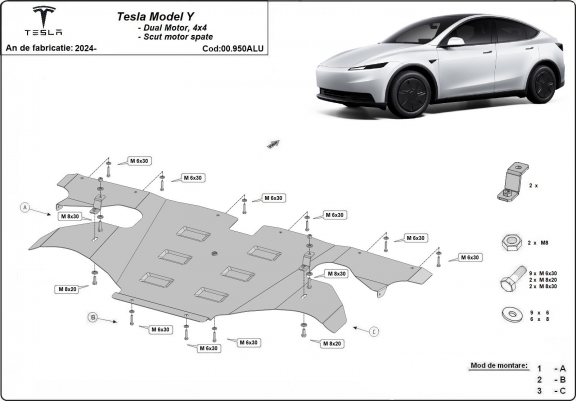 Cache sous moteur électrique arrière en aluminium – Tesla Model Y