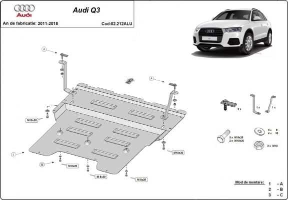 Cache sous moteur et de la boîte de vitesse en aluminium Audi Q3