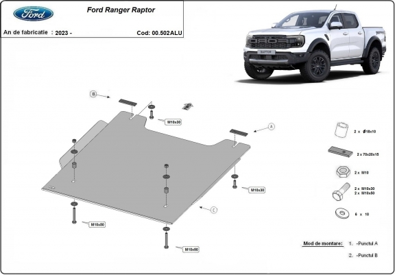 Cache de protection de transfert  Ford Ranger Raptor - Aluminium