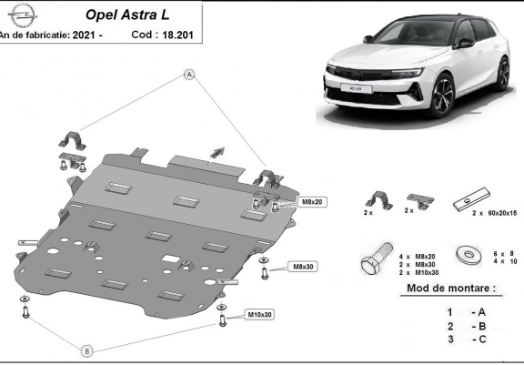 Cache sous moteur et de la boîte de vitesse Opel Astra L