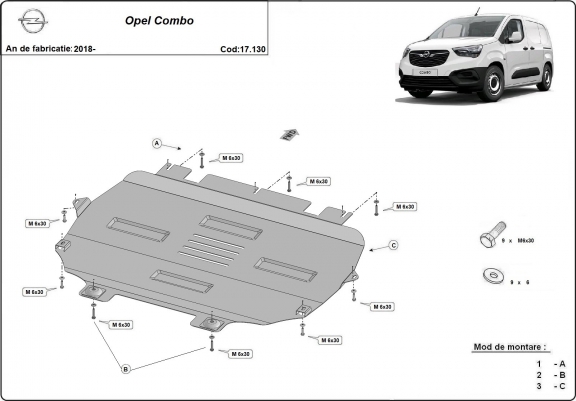 Cache sous moteur et de la boîte de vitesse Opel Combo E 