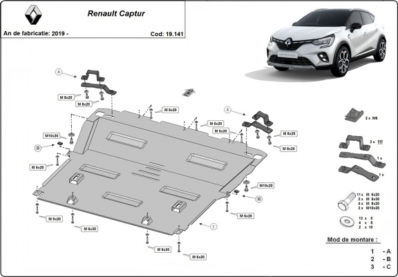 Cache sous moteur et de la boîte de vitesse Renault Captur