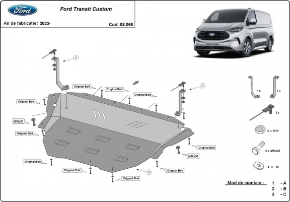 Cache sous moteur et de la boîte de vitesse Ford Tourneo Custom