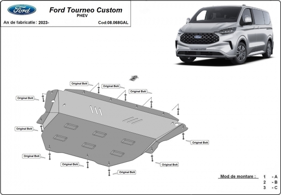 Acier galvanisé cache sous moteur et de la boîte de vitesse Ford Tourneo Custom PHEV