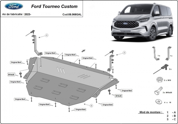 Acier galvanisé cache sous moteur et de la boîte de vitesse Ford Tourneo Custom