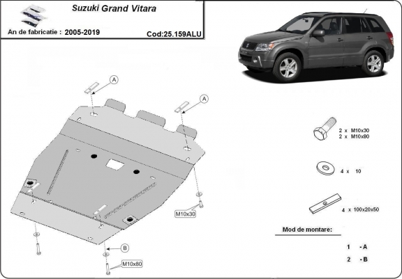 Cache sous moteur Suzuki Grand Vitara - forfait promotionnel aluminium