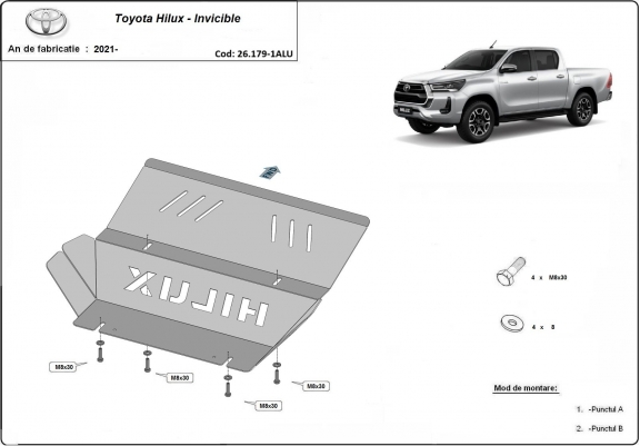 Cache de protection de radiateur Toyota Hilux Invincible - Aluminium