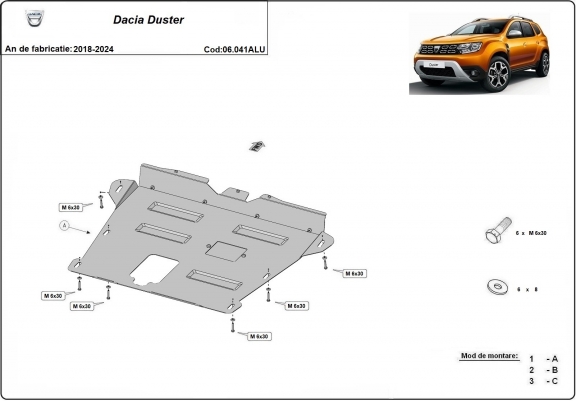 Cache sous moteur et de la boîte de vitesse en aluminium Dacia Duster 