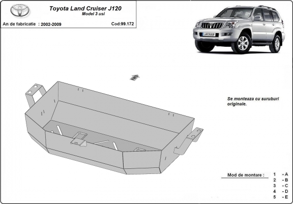 Cache de protection de réservoir Toyota Land Cruiser J120 - uniquement pour le modèle 3 portes 