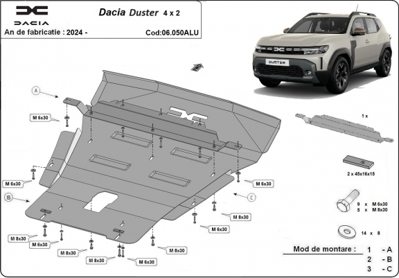 Cache sous moteur et de la boîte de vitesse en aluminium Dacia Duster- 4x2