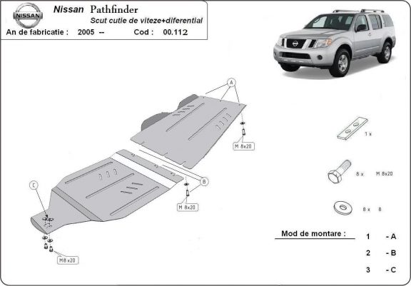 Cache de protection de la boîte de vitesse et de la différentiel Nissan Pathfinder