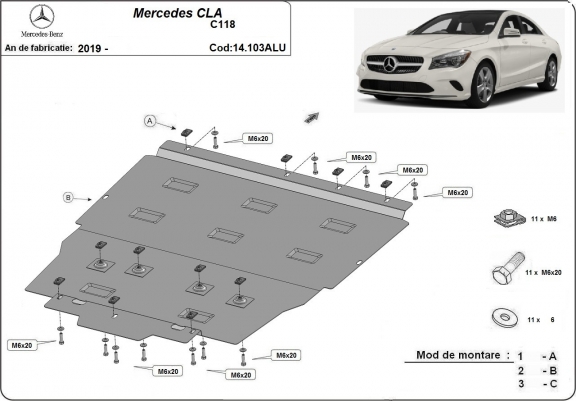 Cache sous moteur et de la boîte de vitesse Mercedes CLA