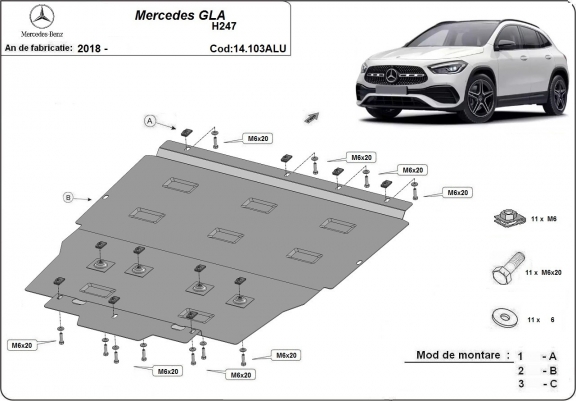 Cache sous moteur et de la boîte de vitesse Mercedes GLA