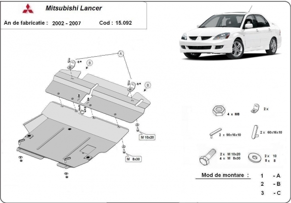 Cache sous moteur et de la boîte de vitesse Mitsubishi Lancer