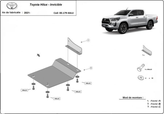 Cache de protection capteurs DPF Toyota Hilux - Aluminium