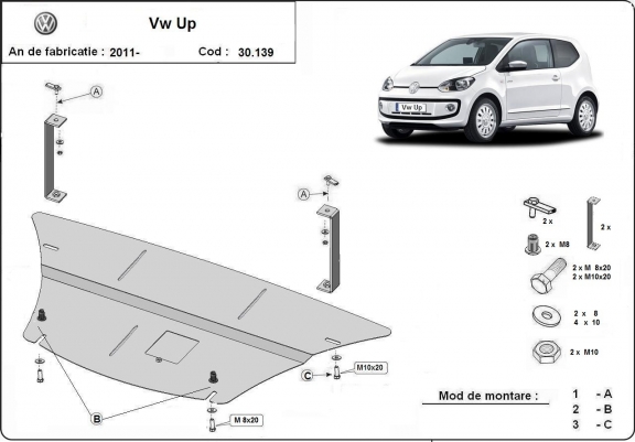Cache sous moteur et de la boîte de vitesse VW Up