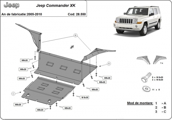 Cache sous moteur et de la boîte de vitesse Jeep Commander