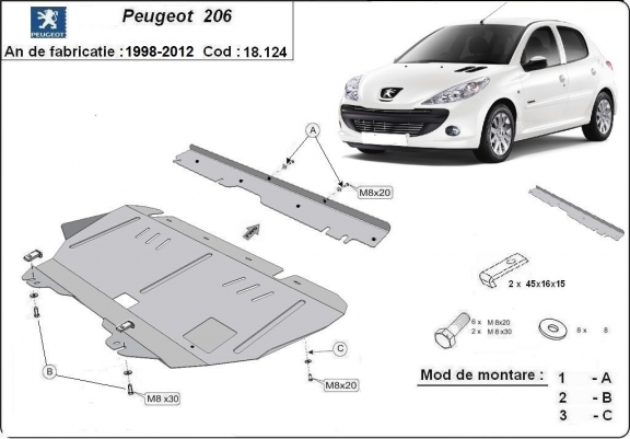 Cache sous moteur et de la boîte de vitesse Peugeot 206