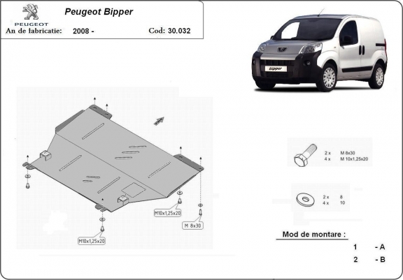 Cache sous moteur et de la boîte de vitesse Peugeot Bipper