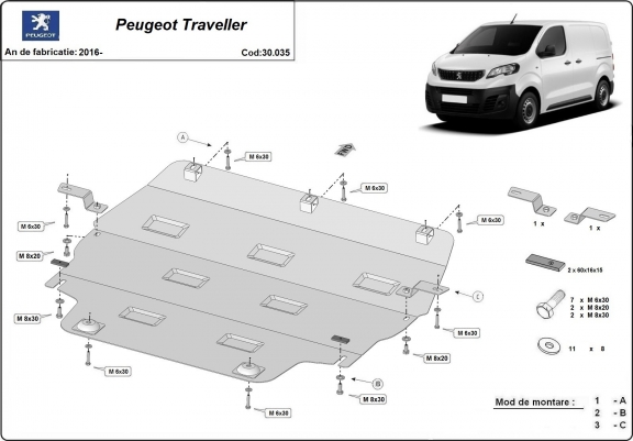 Cache sous moteur et de la boîte de vitesse Peugeot Traveller