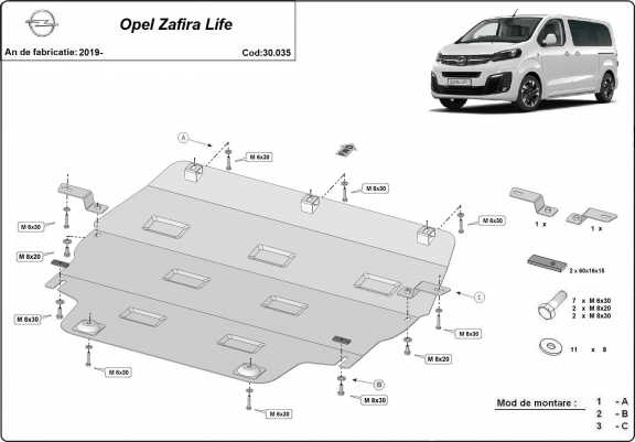 Cache sous moteur et de la boîte de vitesse Opel Zafira Life