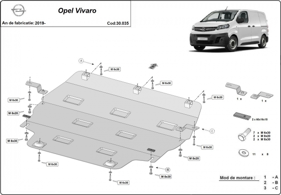 Cache sous moteur et de la boîte de vitesse Opel Vivaro C 