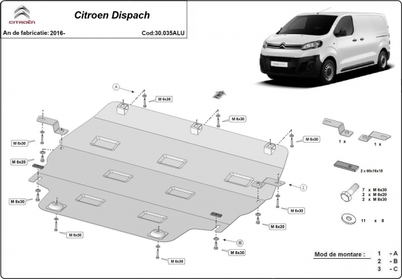 Cache sous moteur et de la boîte de vitesse Citroen Dispach Aluminium