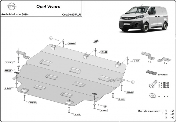 Cache sous moteur et de la boîte de vitesse Opel Vivaro Aluminium