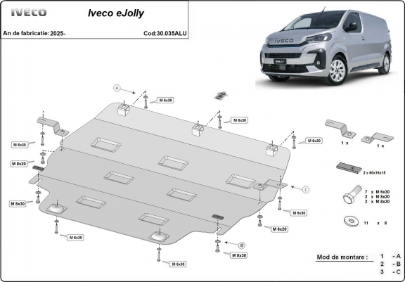 Cache sous moteur et de la boîte de vitesse Iveco eJolly Aluminium