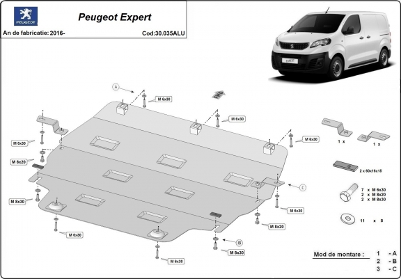 Cache sous moteur et de la boîte de vitesse Peugeot Expert Aluminium