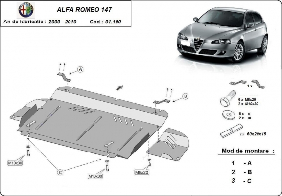 Cache sous moteur et de la boîte de vitesse Alfa Romeo 147