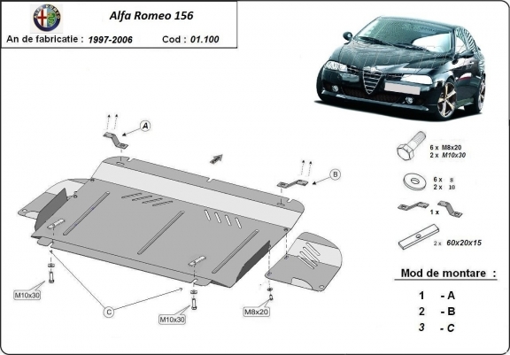 Cache sous moteur et de la boîte de vitesse Alfa Romeo 156