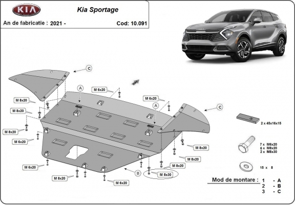 Cache sous moteur et de la boîte de vitesse Kia Sportage